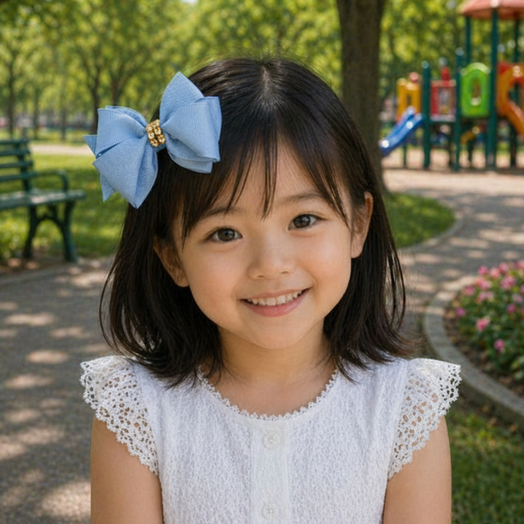 Handmade Deluxe Girls Hair Bow with Gold Rhinestone Center | Boutique Hair Clip