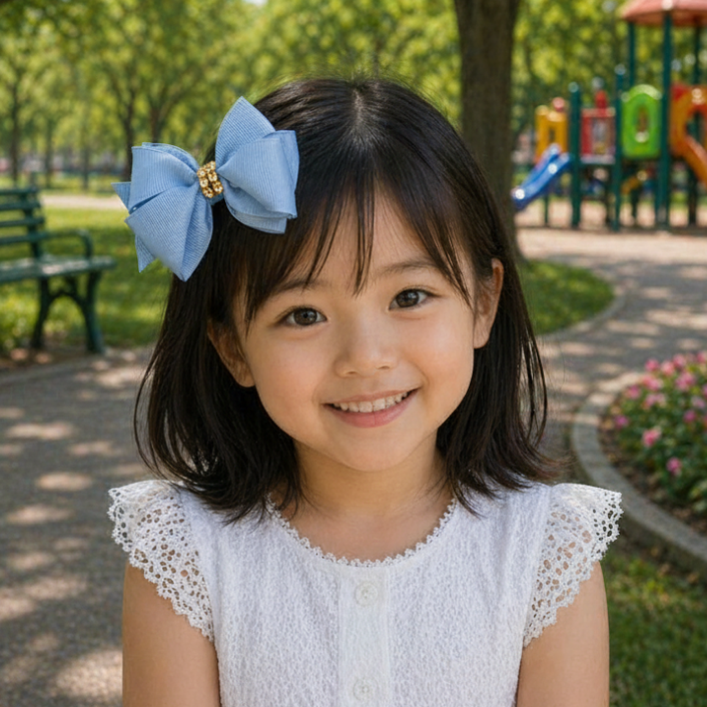 Handmade Deluxe Girls Hair Bow with Gold Rhinestone Center | Boutique Hair Clip