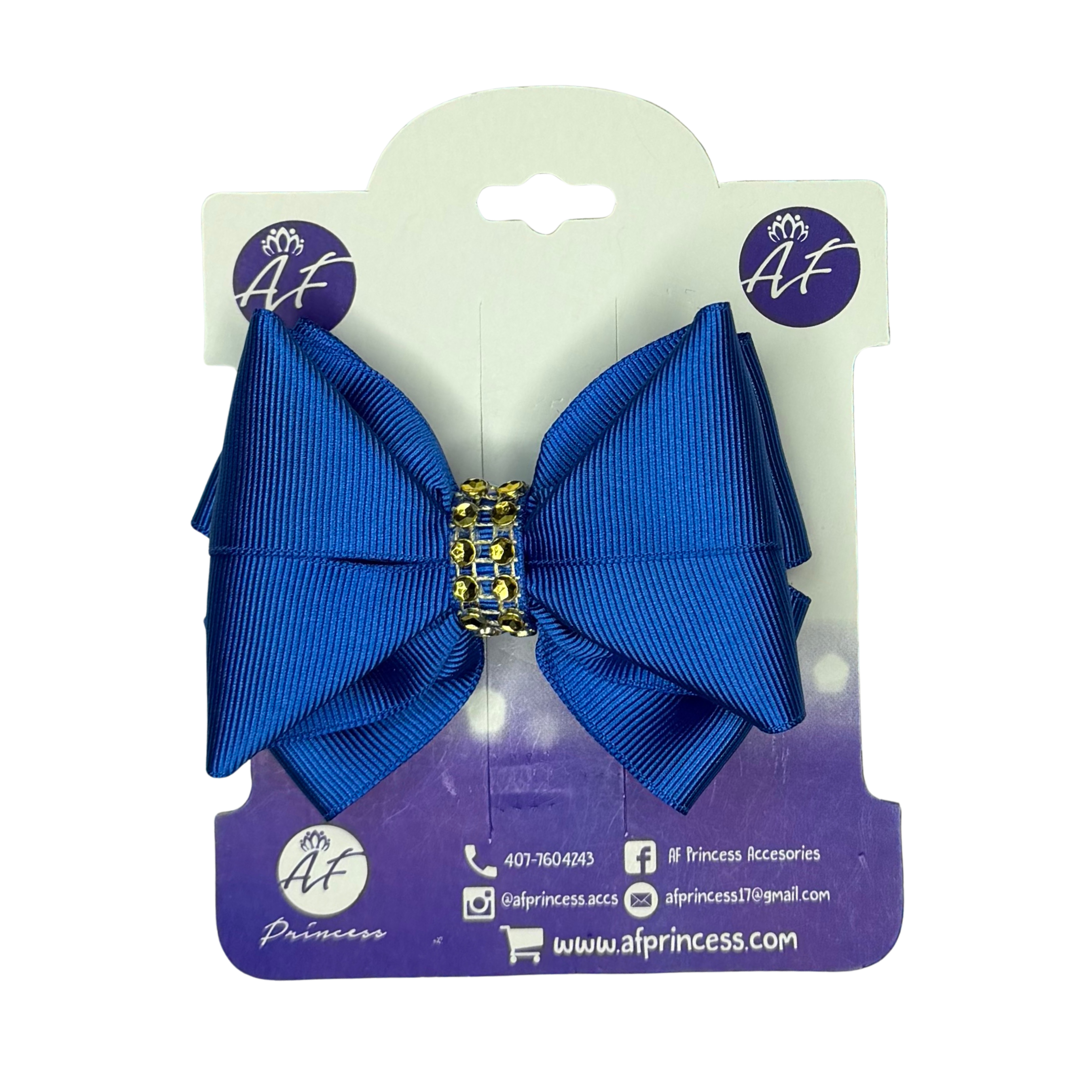Handmade Deluxe Girls Hair Bow with Gold Rhinestone Center | Boutique Hair Clip