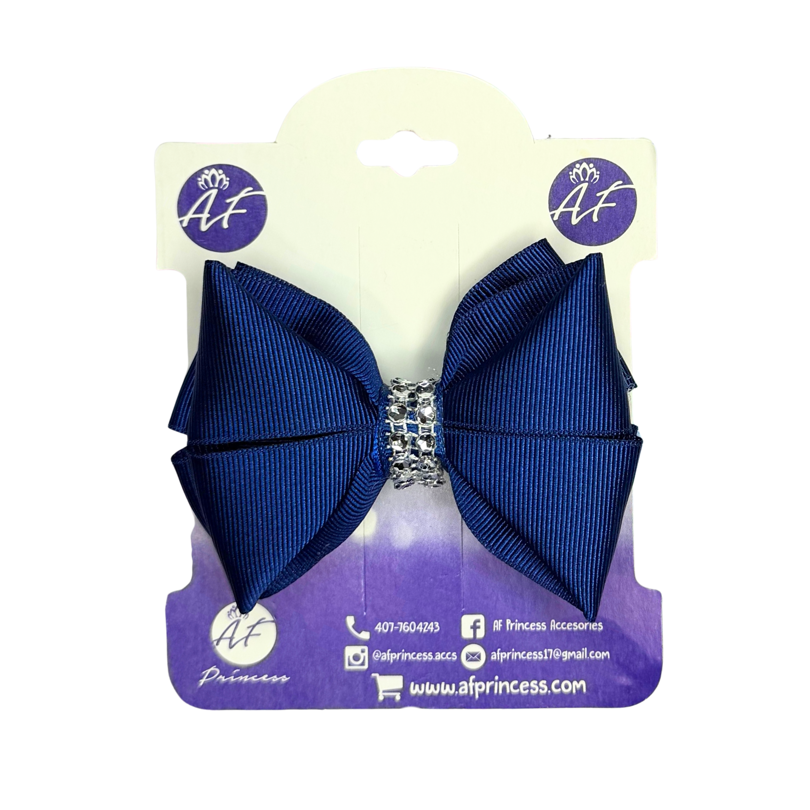 Handmade Deluxe Hair Bow with Silver Rhinestone Center – Boutique Girls Hair Clip