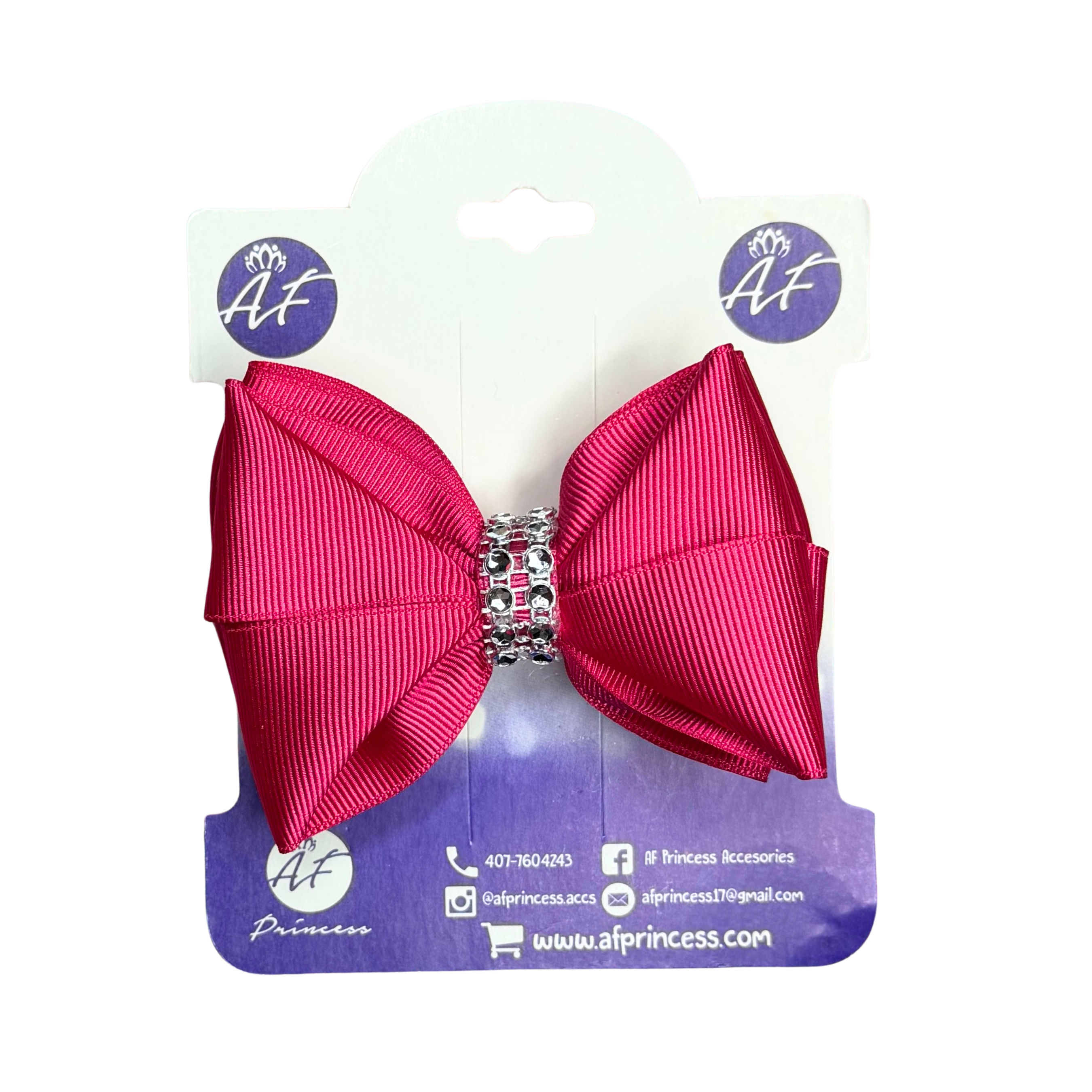 Handmade Deluxe Hair Bow with Silver Rhinestone Center – Boutique Girls Hair Clip