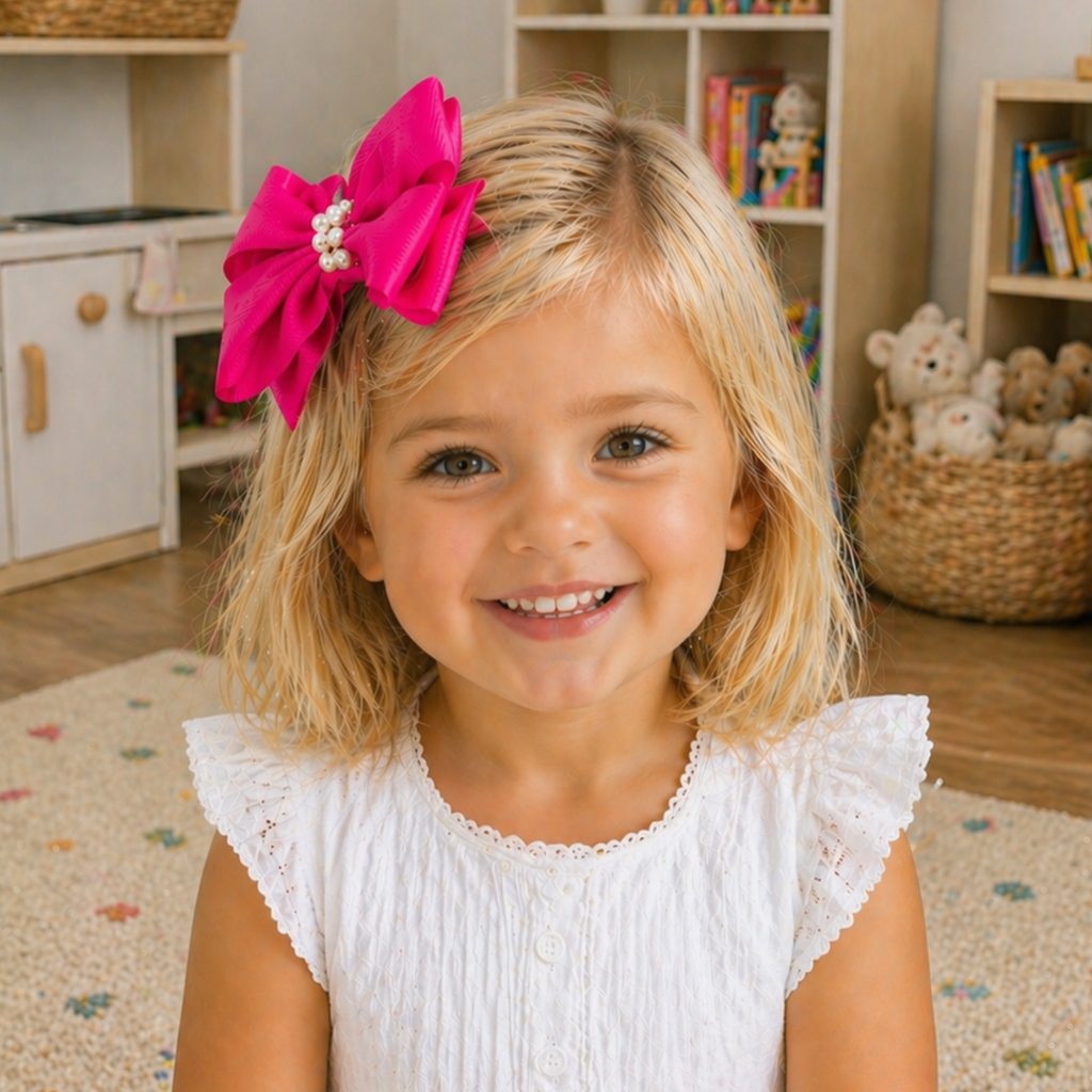 Handmade Deluxe Hair Bow with Silver Rhinestone Center – Boutique Girls Hair Clip
