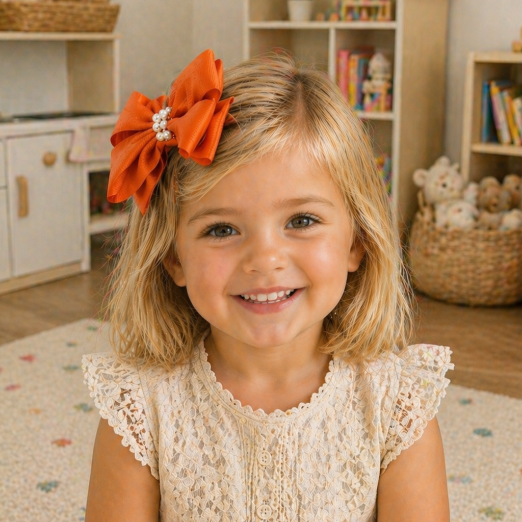 Handmade Deluxe Hair Bow with Silver Rhinestone Center – Boutique Girls Hair Clip