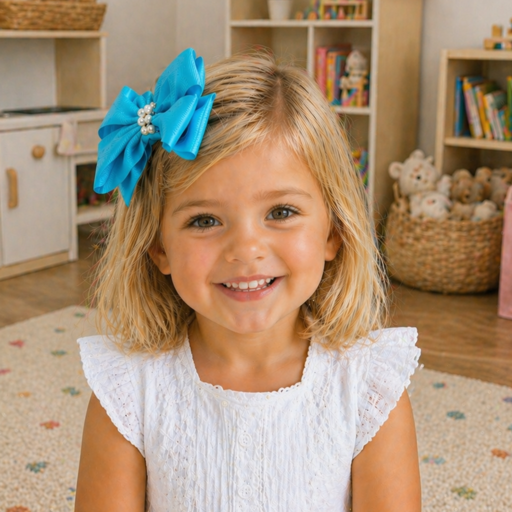 Handmade Deluxe Hair Bow with Silver Rhinestone Center – Boutique Girls Hair Clip