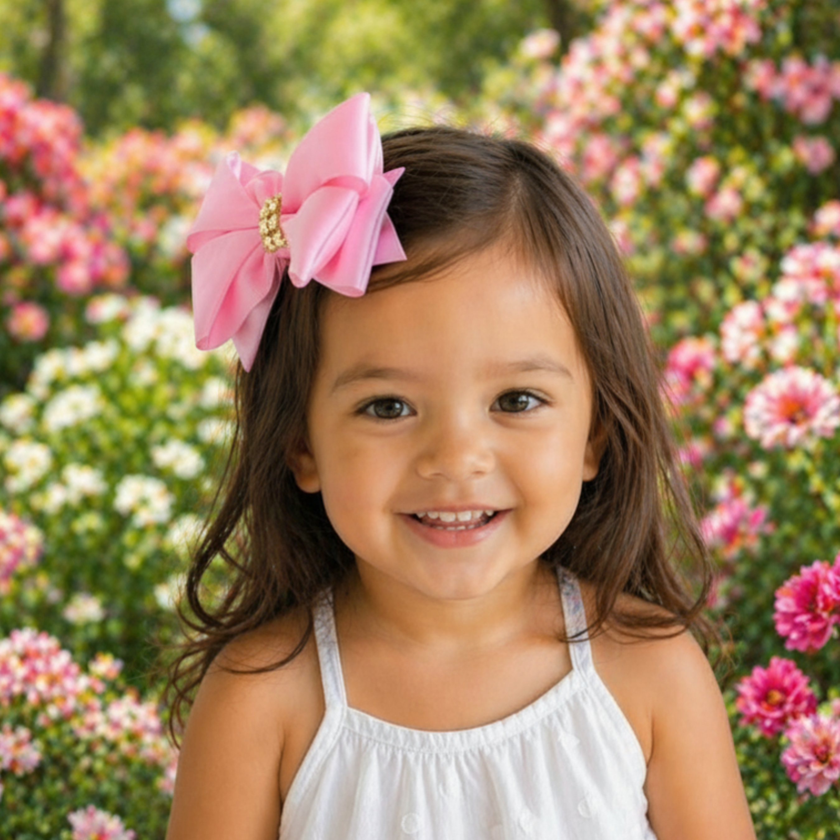Handmade Deluxe Girls Hair Bow with Gold Rhinestone Center | Boutique Hair Clip
