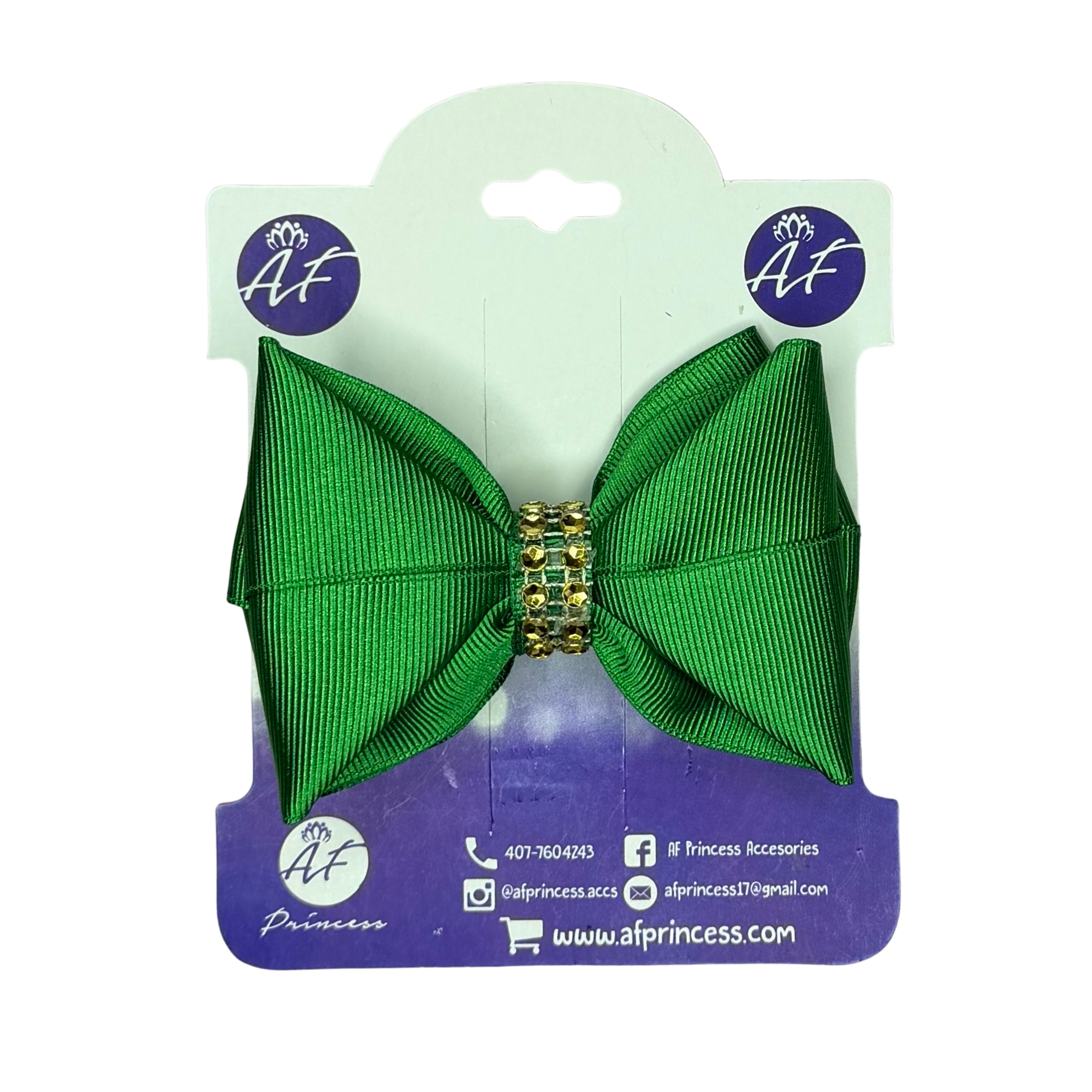 Handmade Deluxe Girls Hair Bow with Gold Rhinestone Center | Boutique Hair Clip