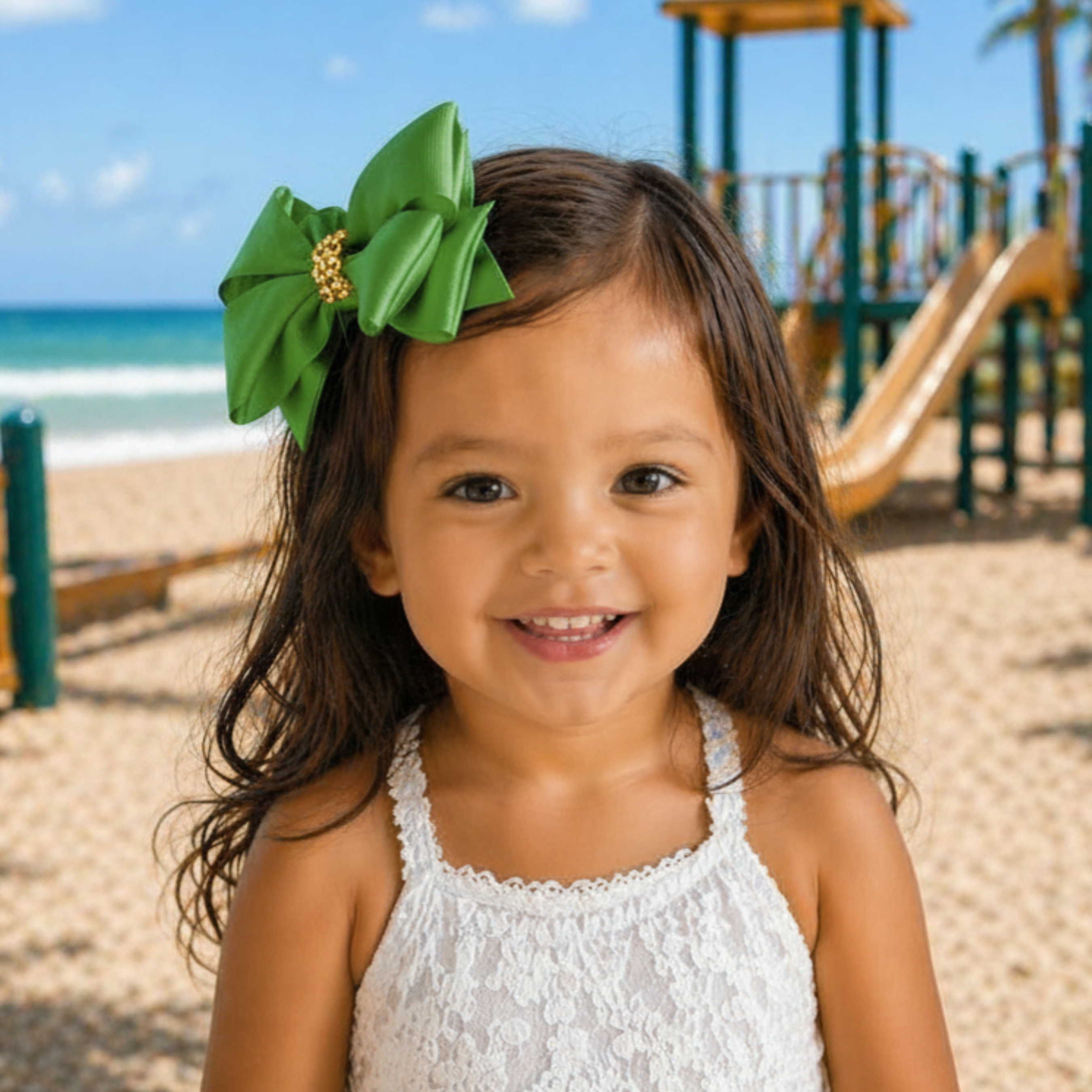 Handmade Deluxe Girls Hair Bow with Gold Rhinestone Center | Boutique Hair Clip