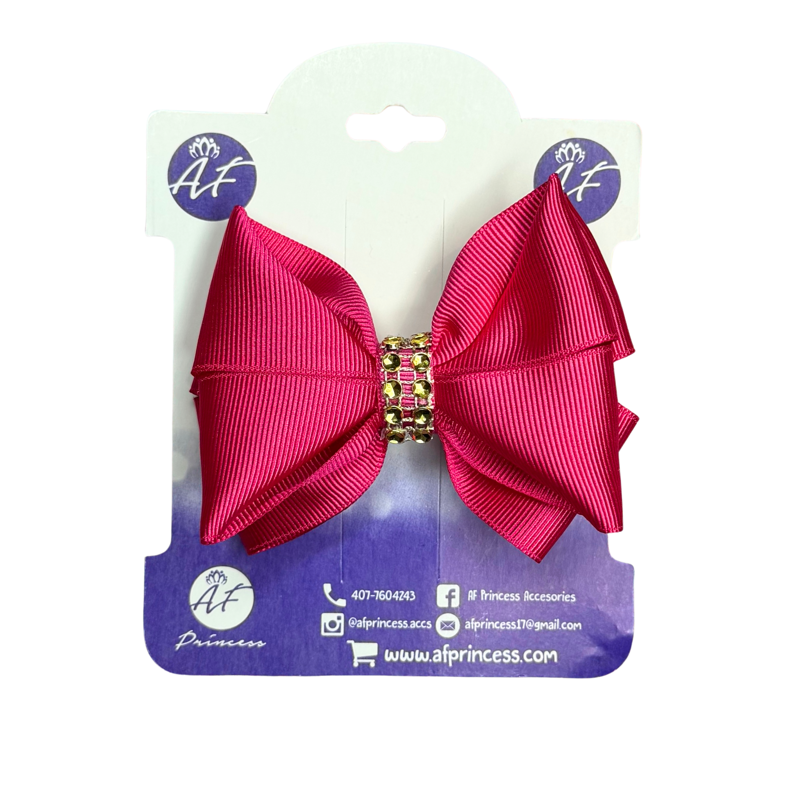 Handmade Deluxe Girls Hair Bow with Gold Rhinestone Center | Boutique Hair Clip