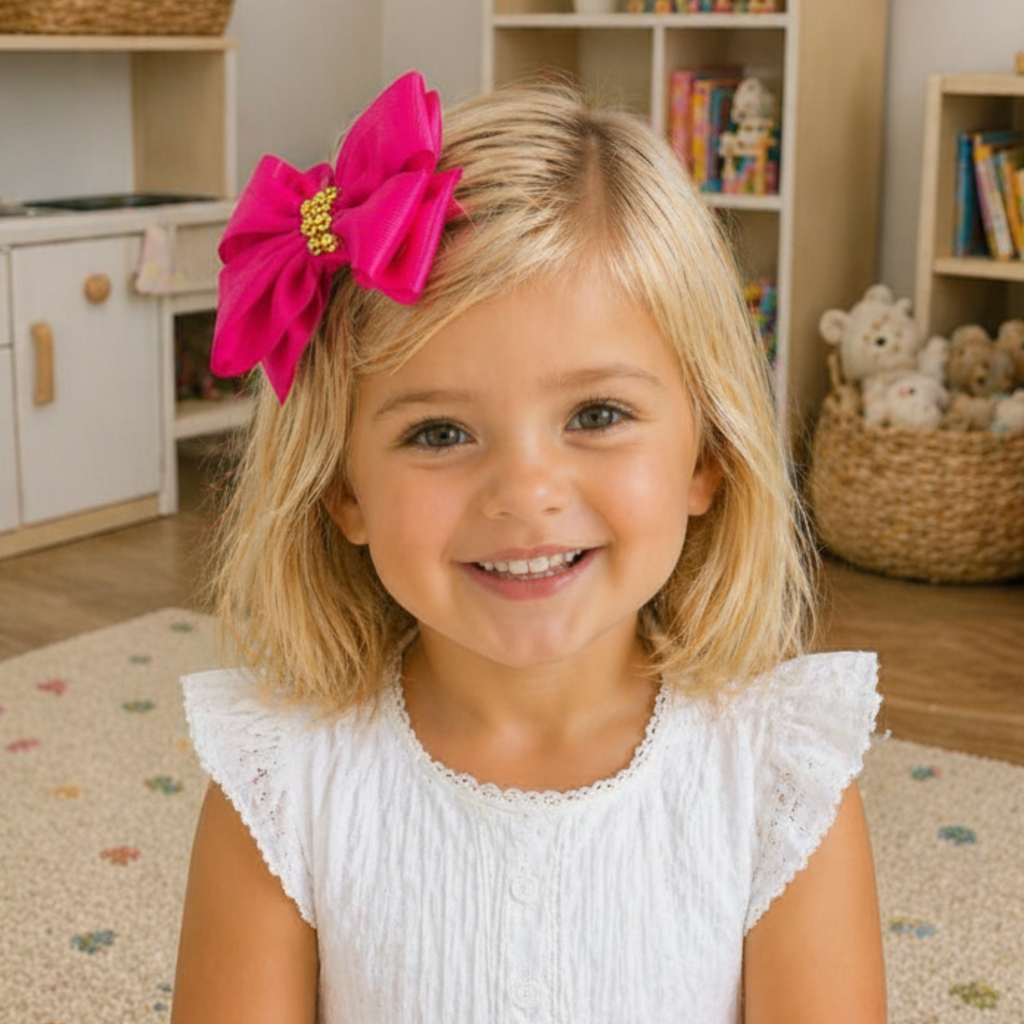 Handmade Deluxe Girls Hair Bow with Gold Rhinestone Center | Boutique Hair Clip