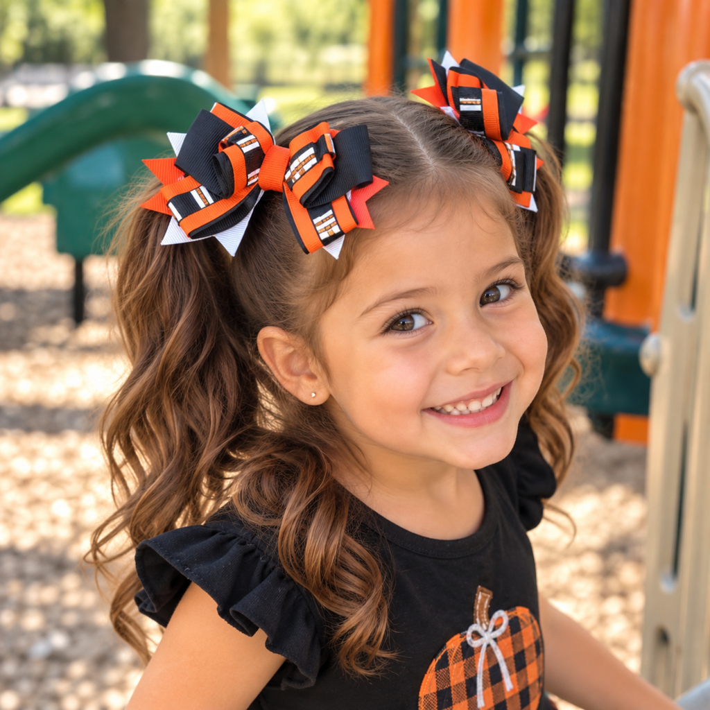 Halloween Pigtail Hair Bows for Girls – Handmade Bow Sets