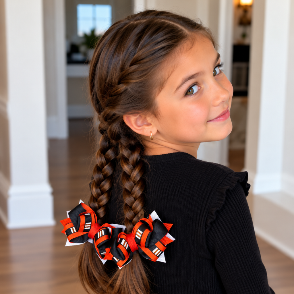 Halloween Pigtail Hair Bows for Girls – Handmade Bow Sets