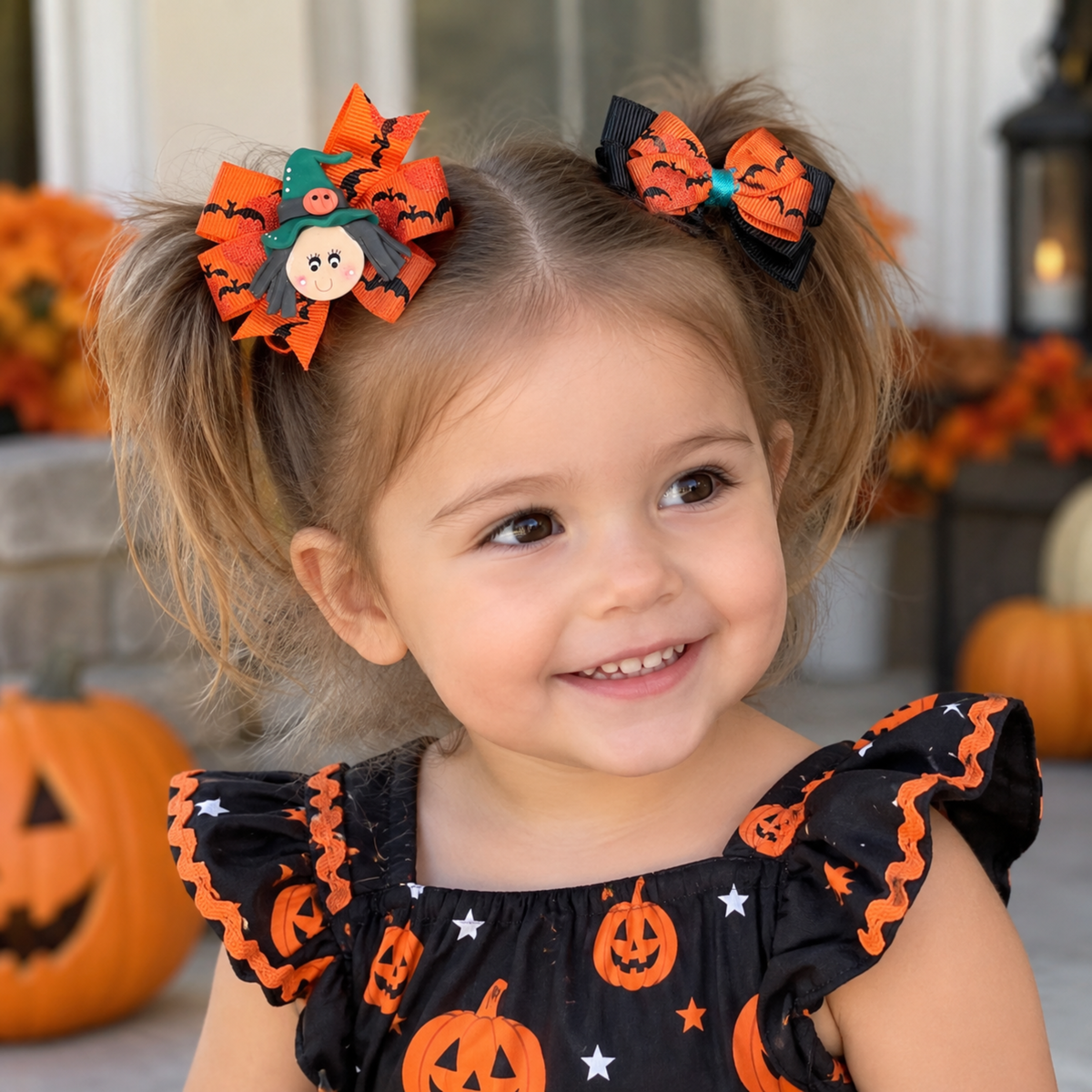 Halloween Mini Hair Bow Sets for Girls - Handmade Matching Hair Clips