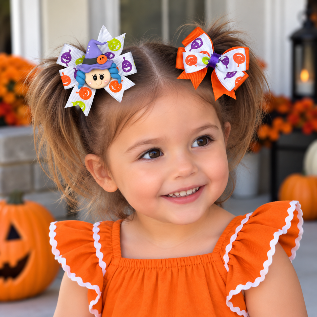 Halloween Mini Hair Bow Sets for Girls - Handmade Matching Hair Clips