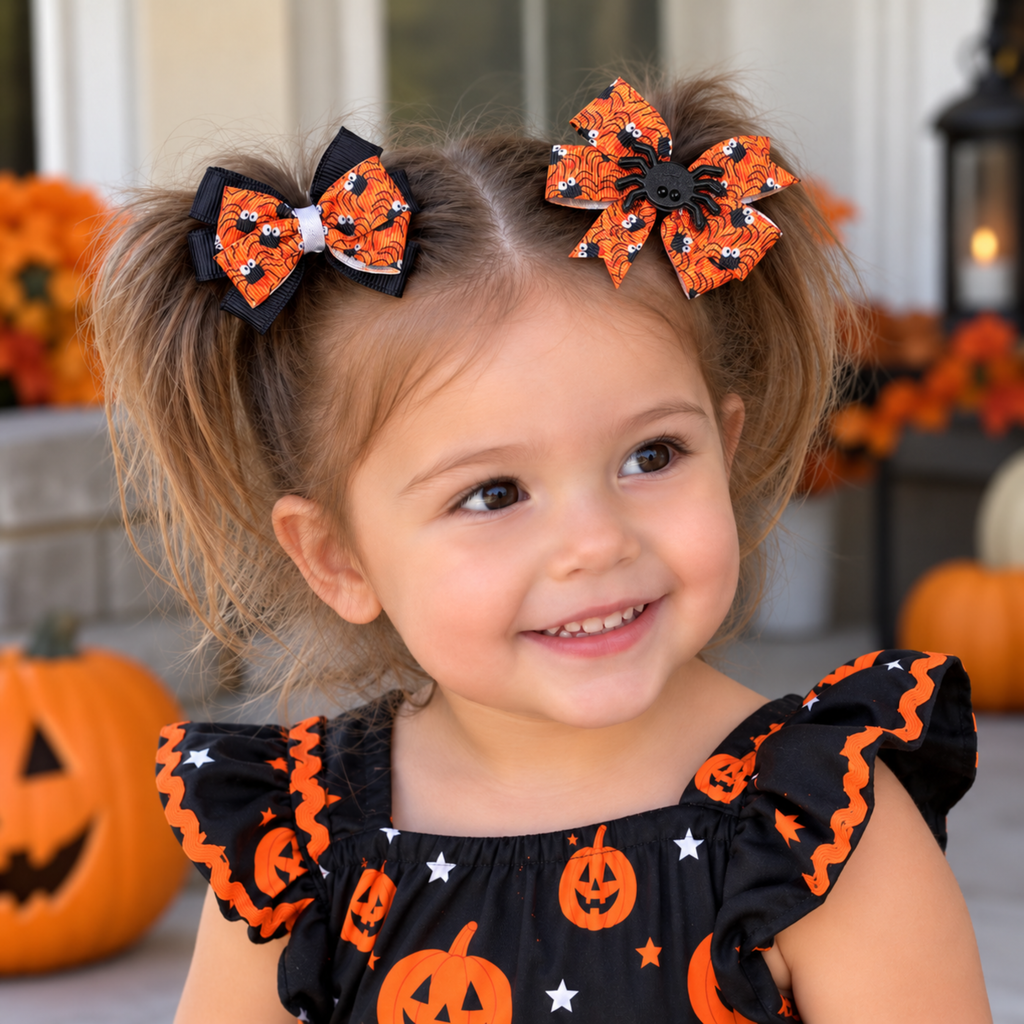 Halloween Mini Hair Bow Sets for Girls - Handmade Matching Hair Clips