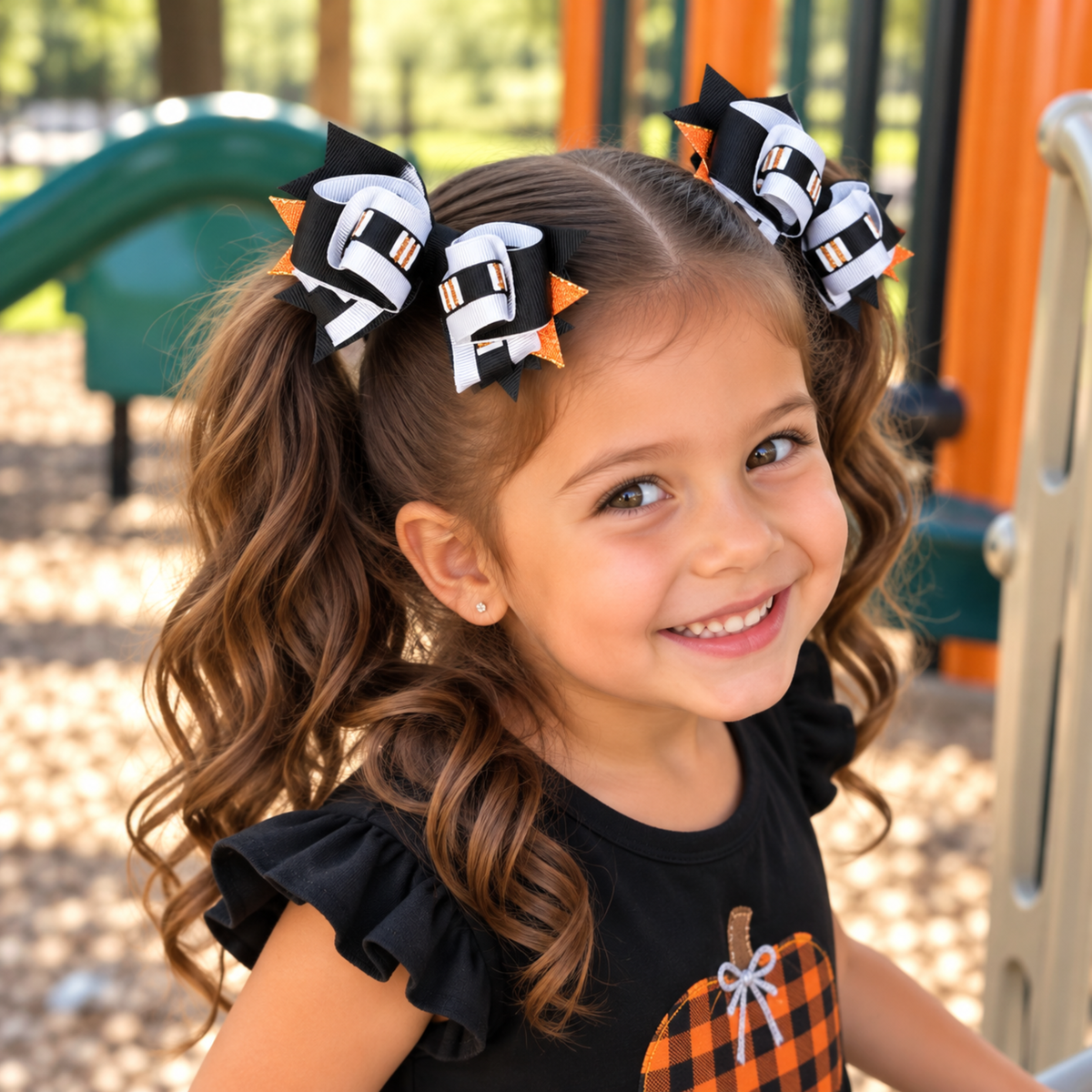 Halloween Pigtail Hair Bows for Girls – Handmade Bow Sets