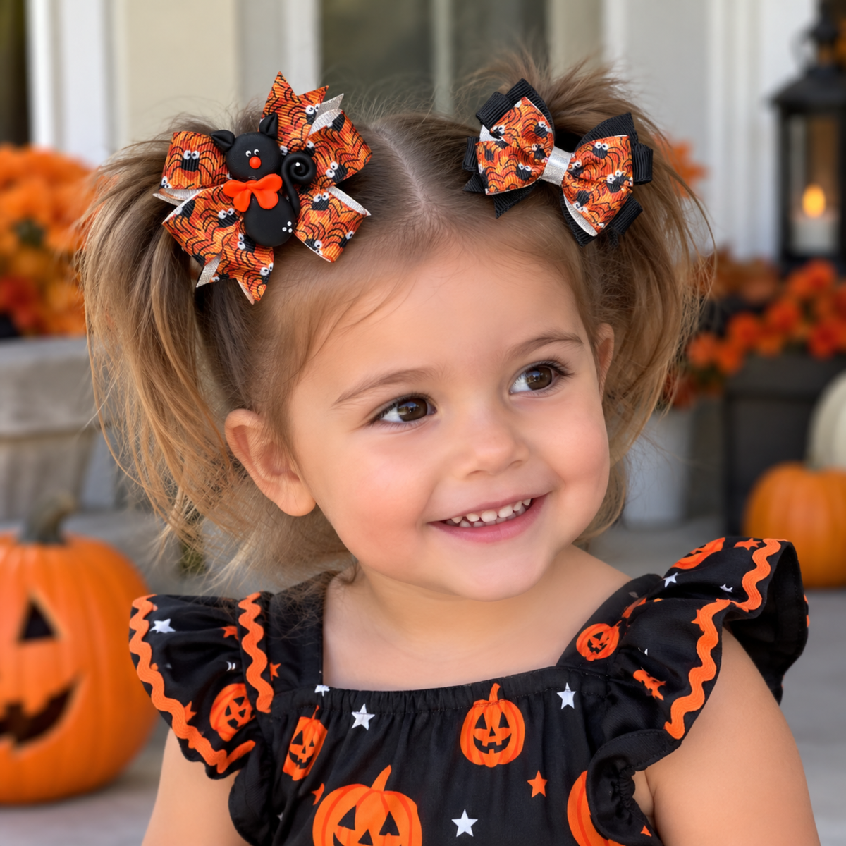 Halloween Mini Hair Bow Sets for Girls - Handmade Matching Hair Clips