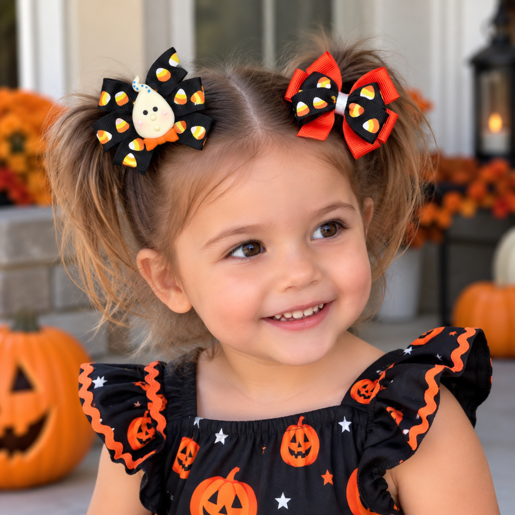 Halloween Mini Hair Bow Sets for Girls - Handmade Matching Hair Clips