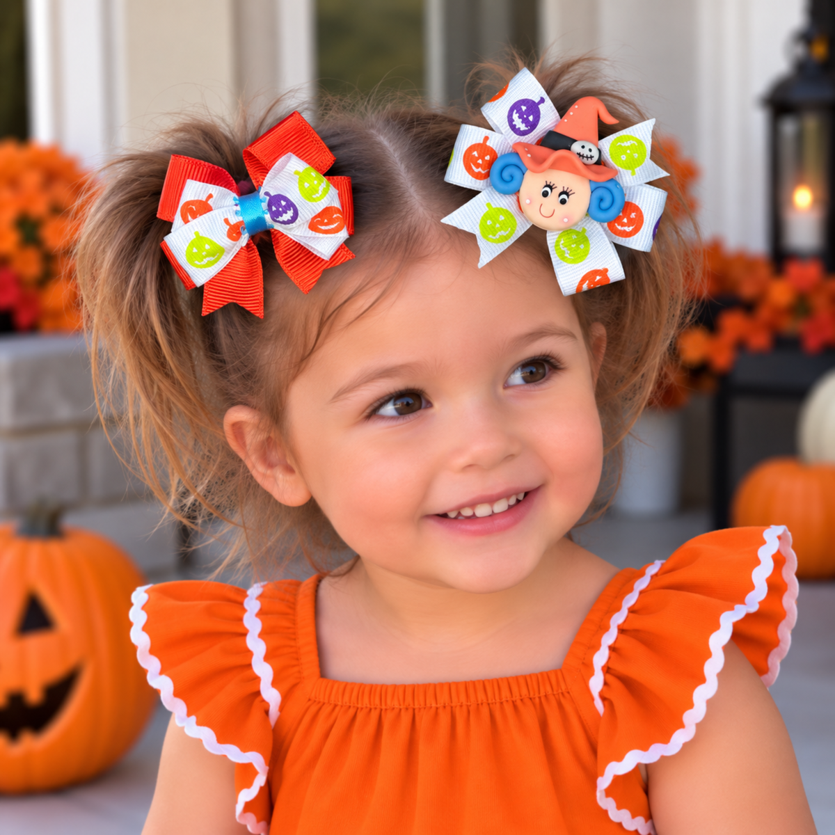 Halloween Mini Hair Bow Sets for Girls - Handmade Matching Hair Clips