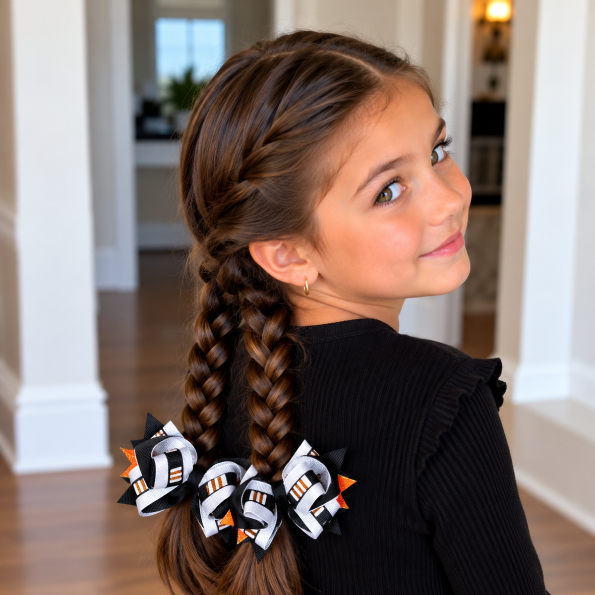 Halloween Pigtail Hair Bows for Girls – Handmade Bow Sets
