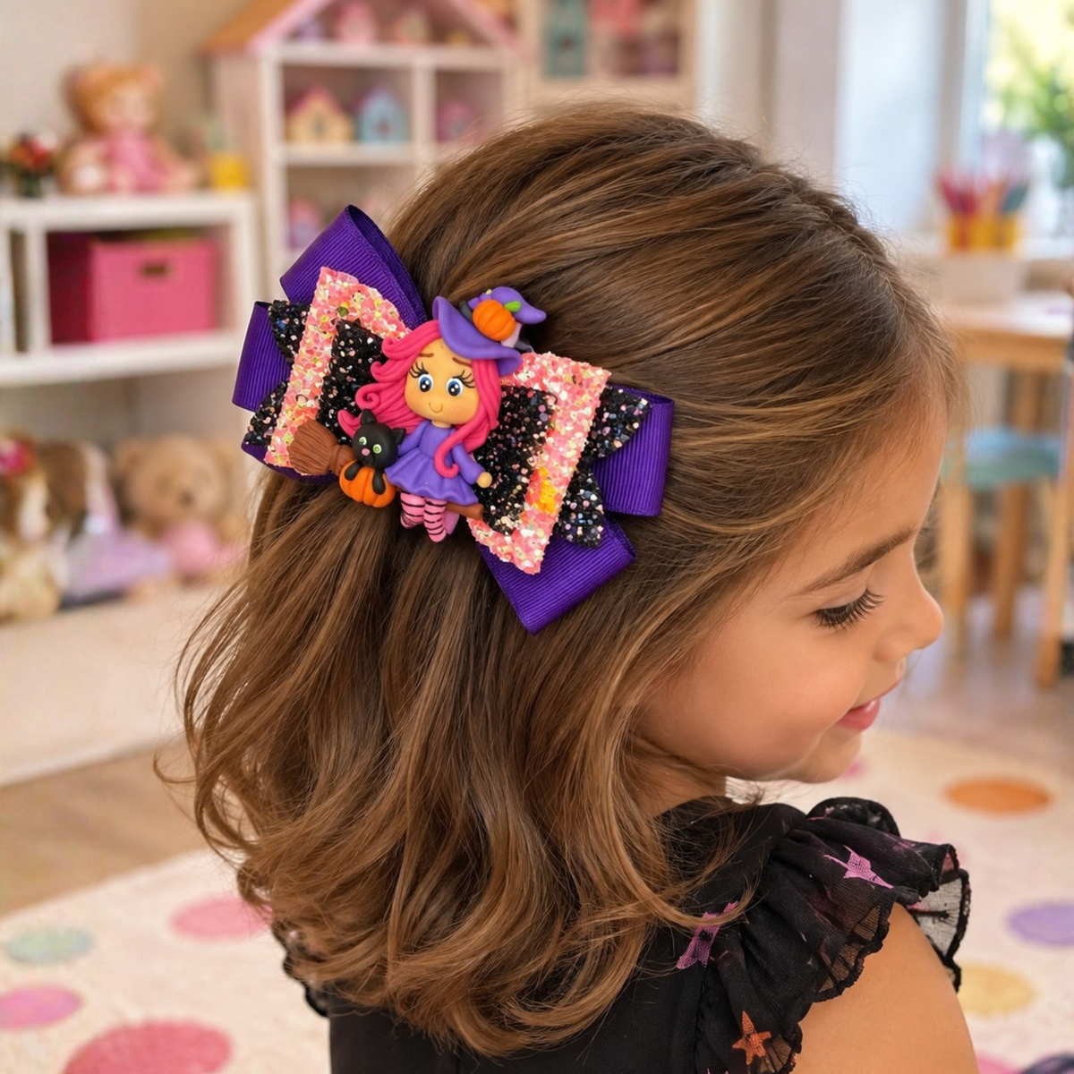 Halloween Handmade Glitter 4 Inch Layered Hair Bows for Girls