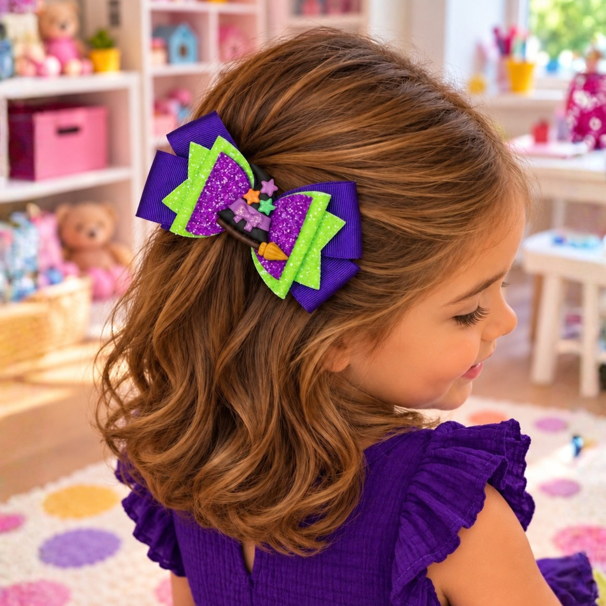 Halloween Handmade Glitter 4 Inch Layered Hair Bows for Girls
