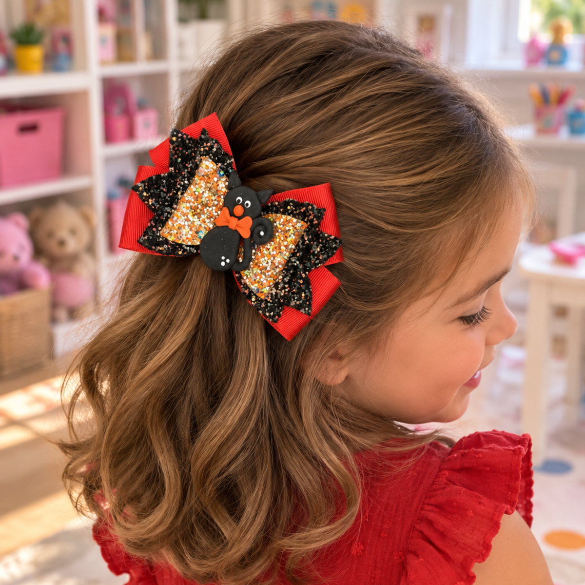 Halloween Handmade Glitter 4 Inch Layered Hair Bows for Girls