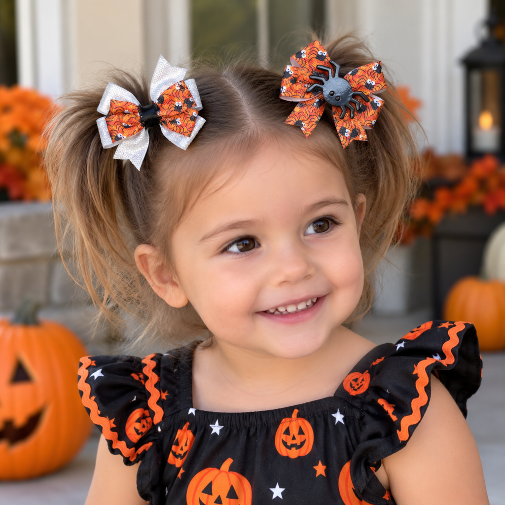 Halloween Mini Hair Bow Sets for Girls - Handmade Matching Hair Clips