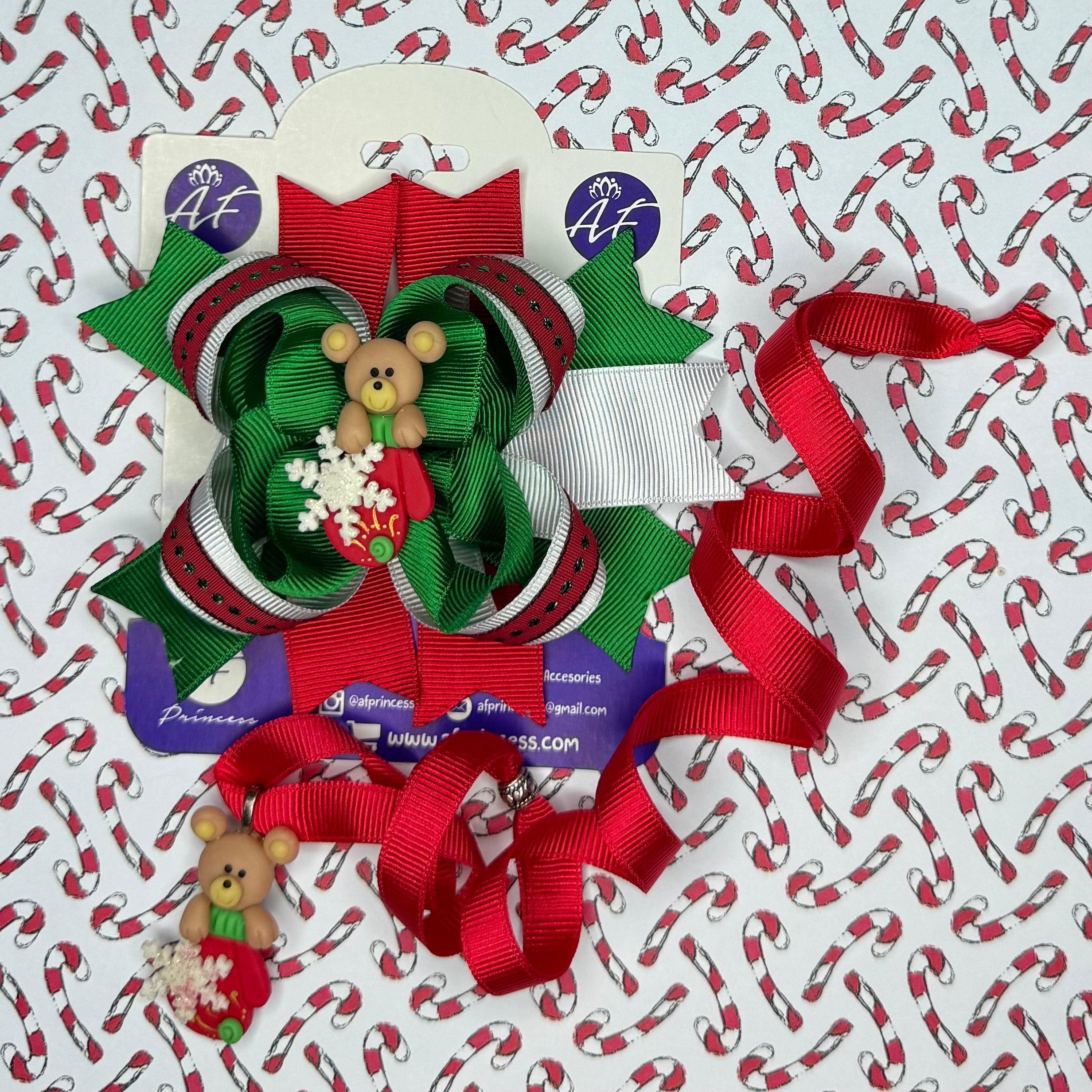 Holiday / Christmas Hair Bow + Necklace Set