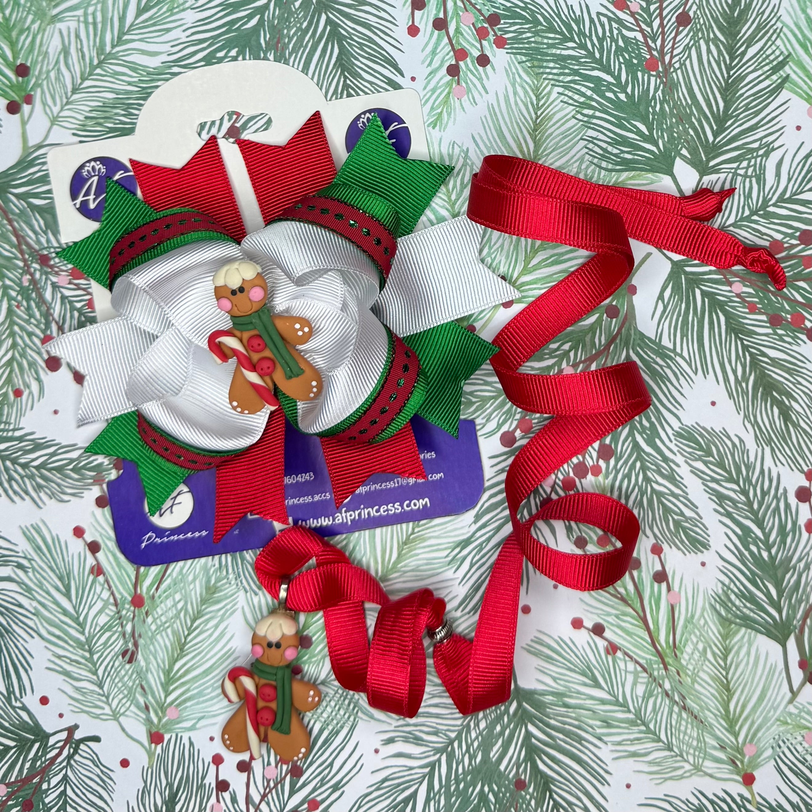 Holiday / Christmas Hair Bow + Necklace Set