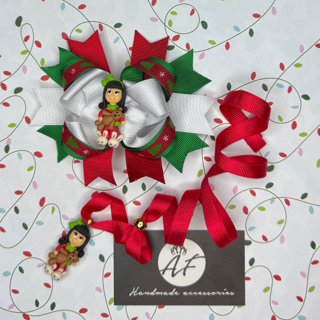 Holiday / Christmas Hair Bow + Necklace Set