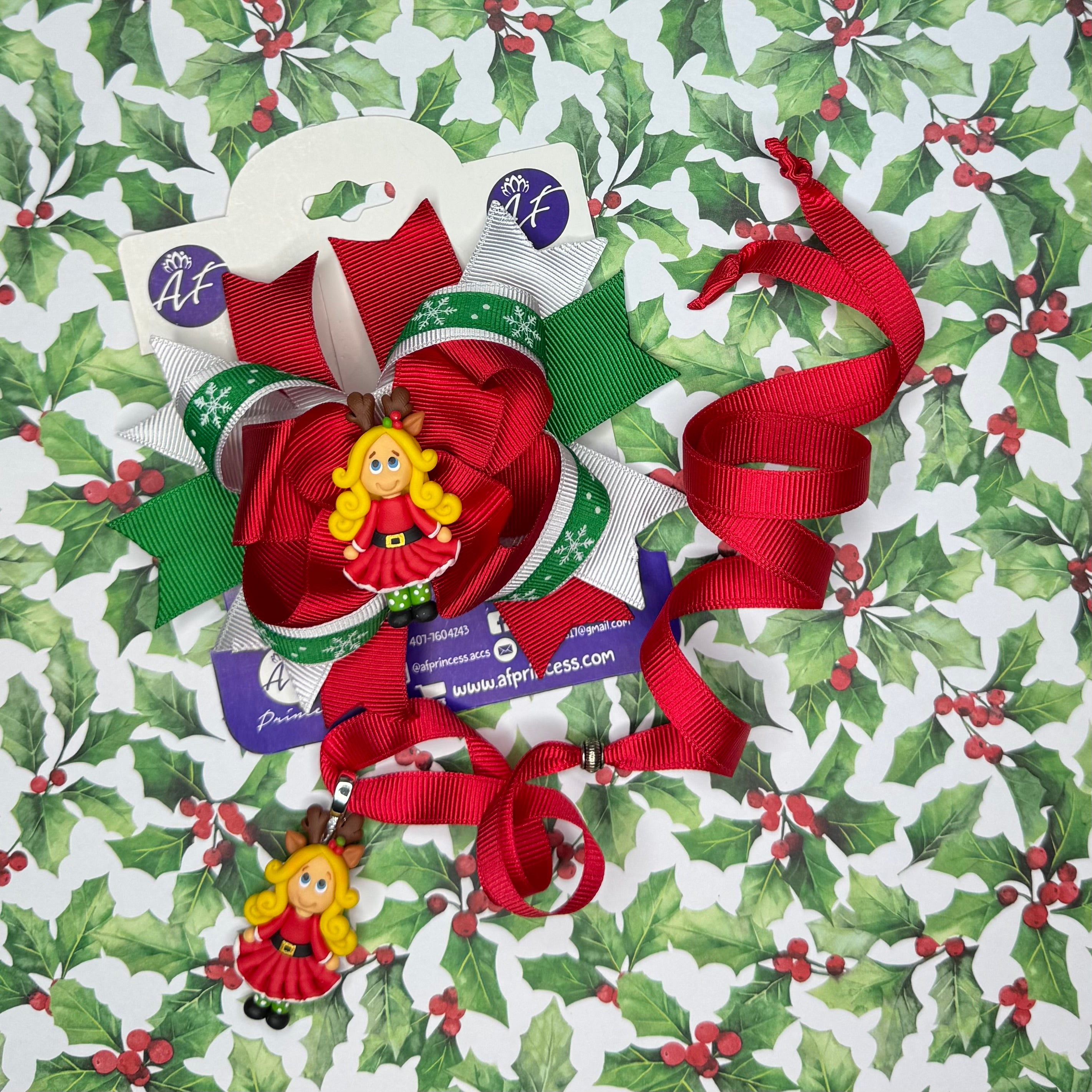 Holiday / Christmas Hair Bow + Necklace Set