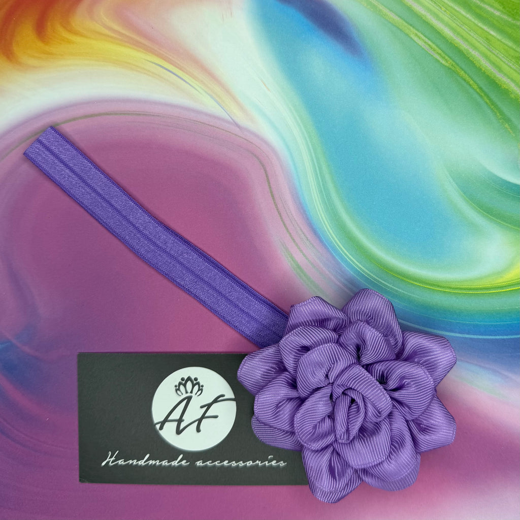 Rose Flower Baby Headband – Soft Elastic Band with Handmade Ribbon Flower