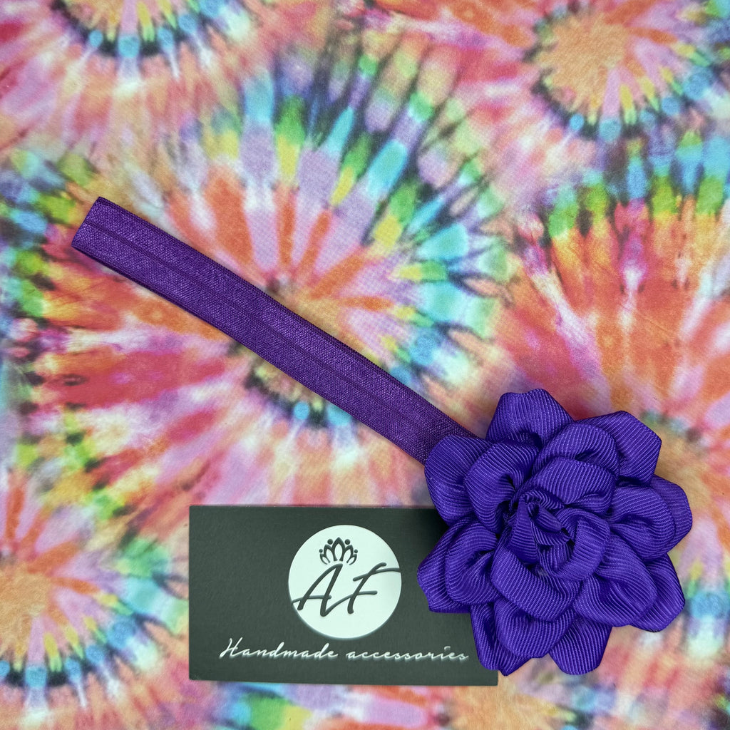 Rose Flower Baby Headband – Soft Elastic Band with Handmade Ribbon Flower