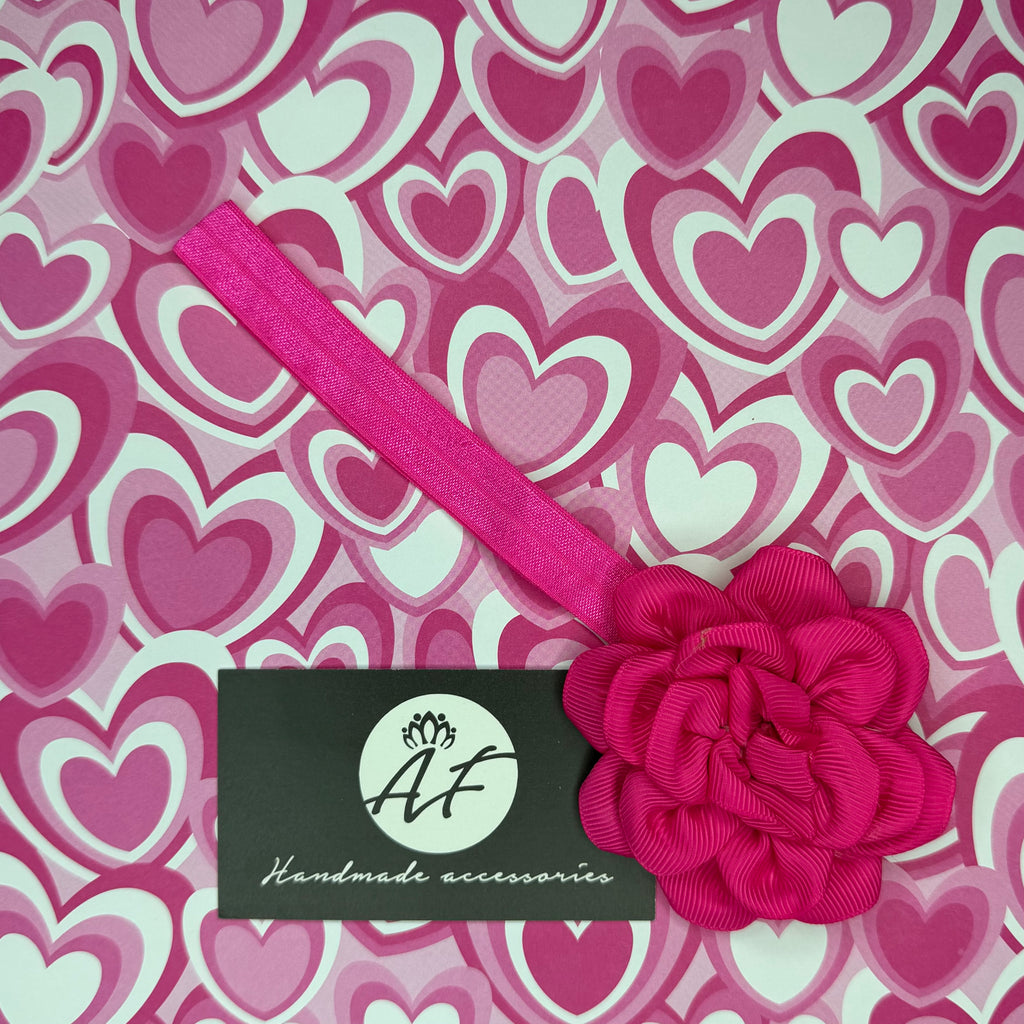 Rose Flower Baby Headband – Soft Elastic Band with Handmade Ribbon Flower