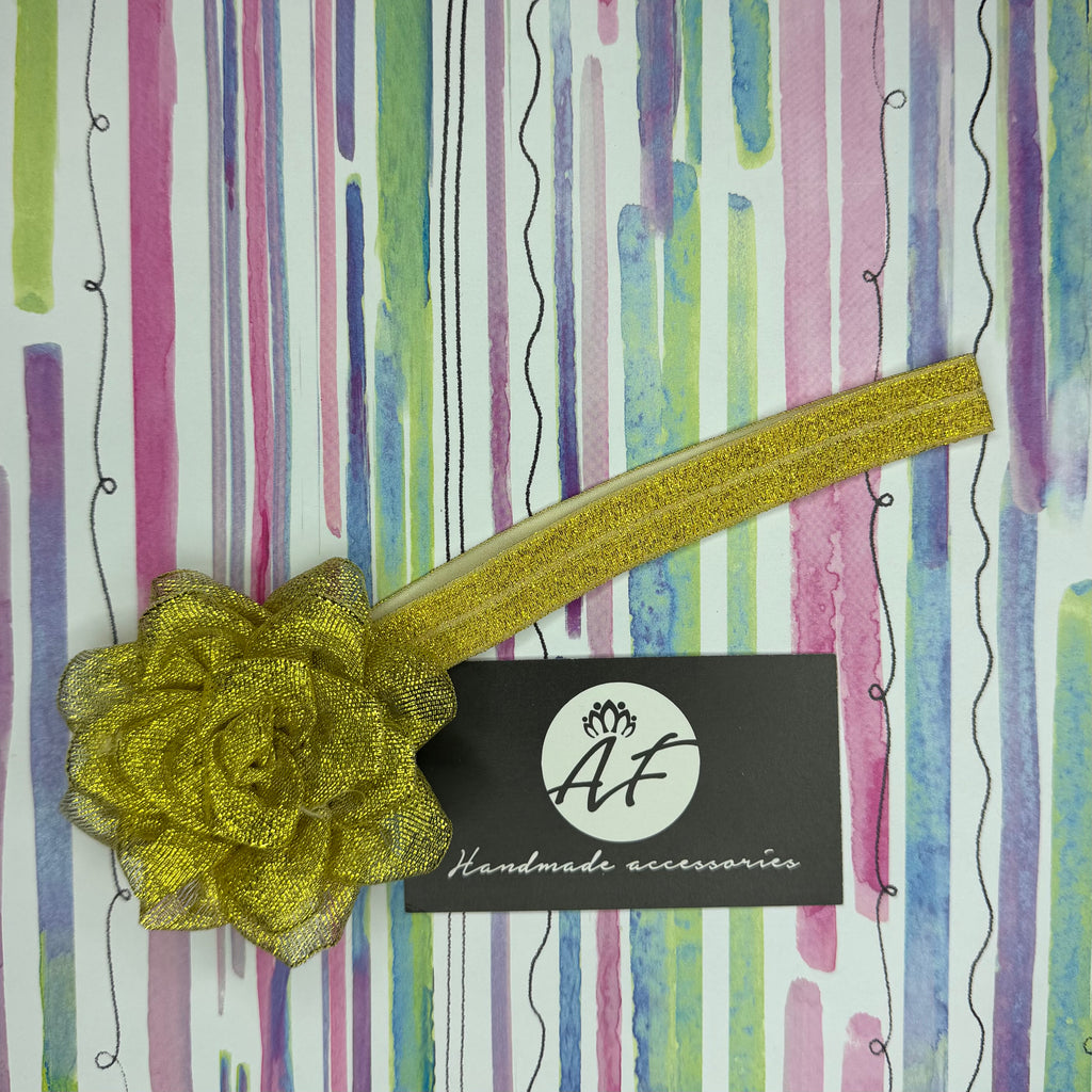Rose Flower Baby Headband – Soft Elastic Band with Handmade Ribbon Flower