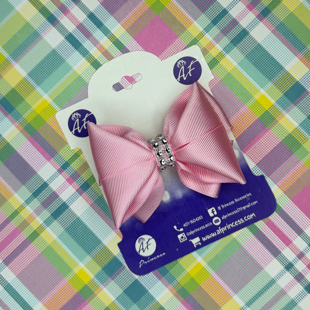 Handmade Deluxe Hair Bow with Silver Rhinestone Center – Boutique Girls Hair Clip
