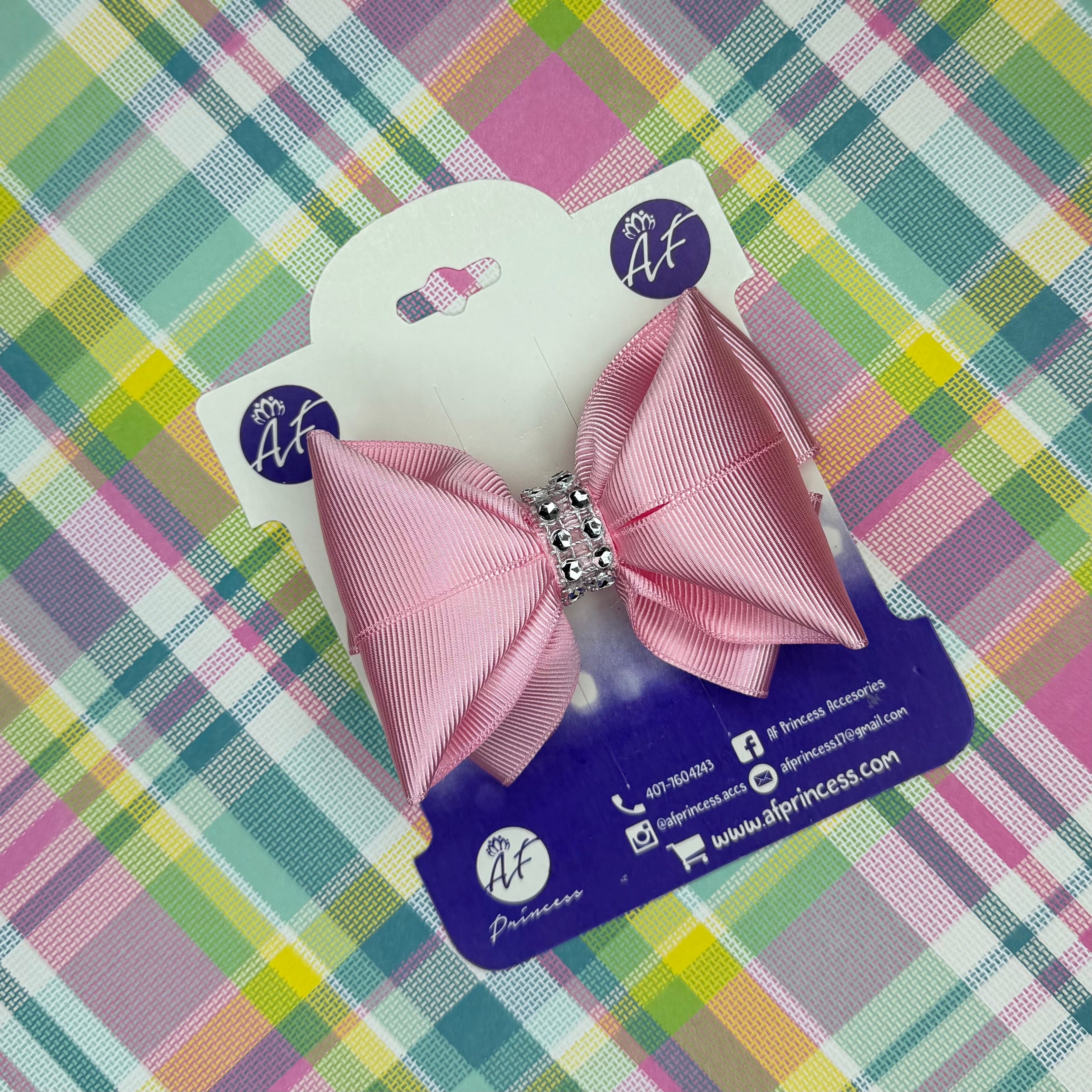 Handmade Deluxe Hair Bow with Silver Rhinestone Center – Boutique Girls Hair Clip