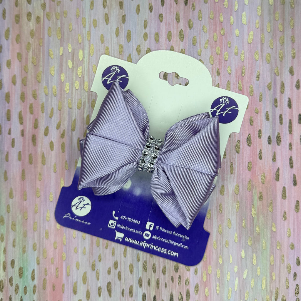 Handmade Deluxe Hair Bow with Silver Rhinestone Center – Boutique Girls Hair Clip