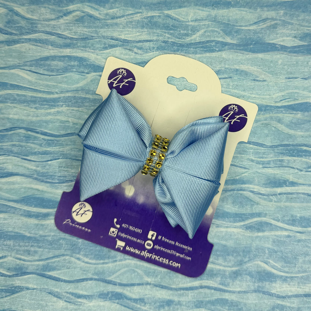 Handmade Deluxe Girls Hair Bow with Gold Rhinestone Center | Boutique Hair Clip