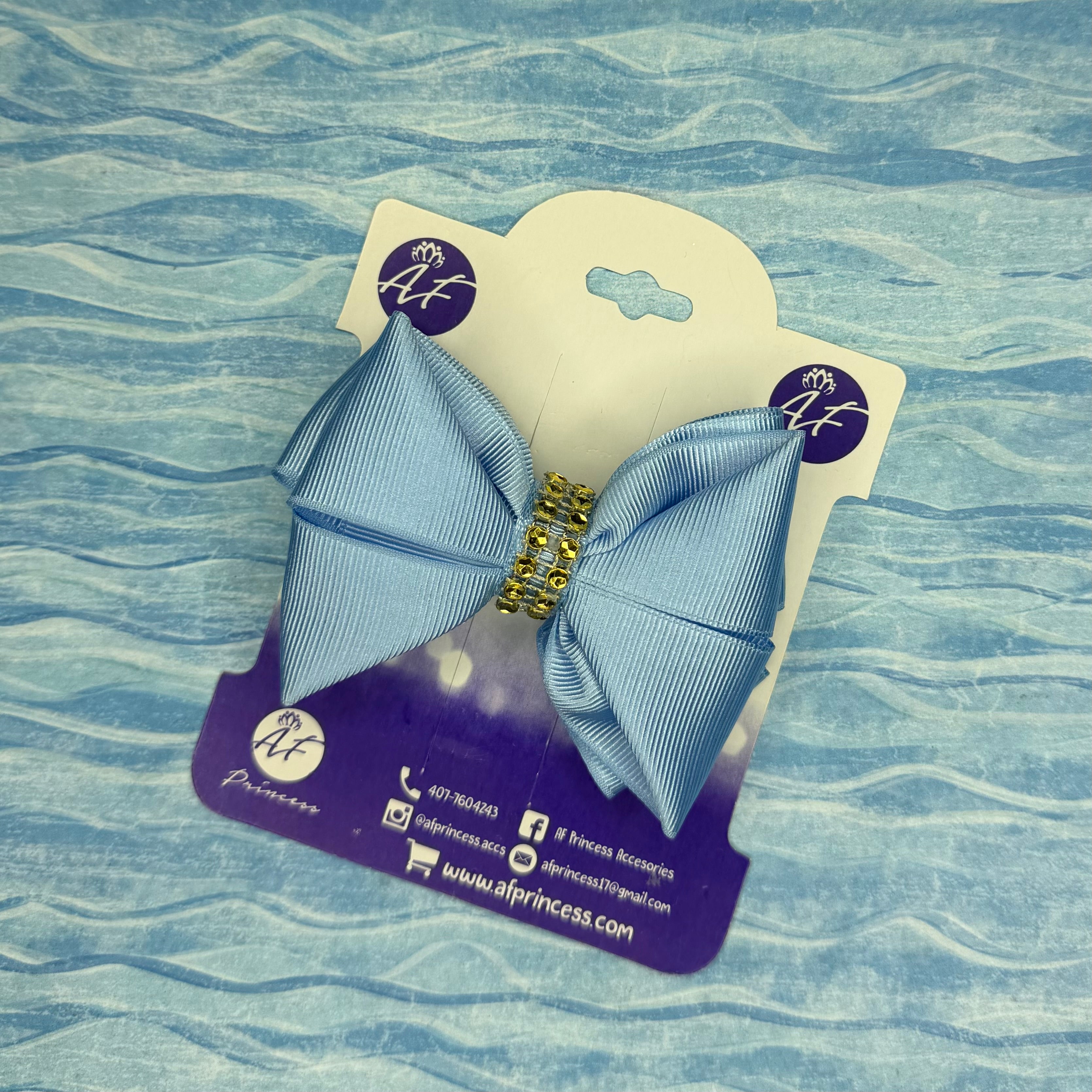 Handmade Deluxe Girls Hair Bow with Gold Rhinestone Center | Boutique Hair Clip