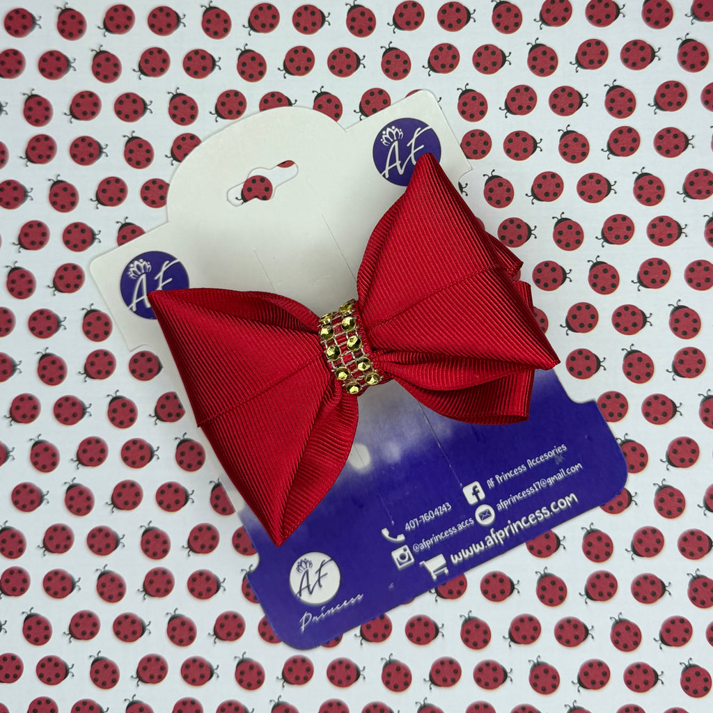 Handmade Deluxe Girls Hair Bow with Gold Rhinestone Center | Boutique Hair Clip