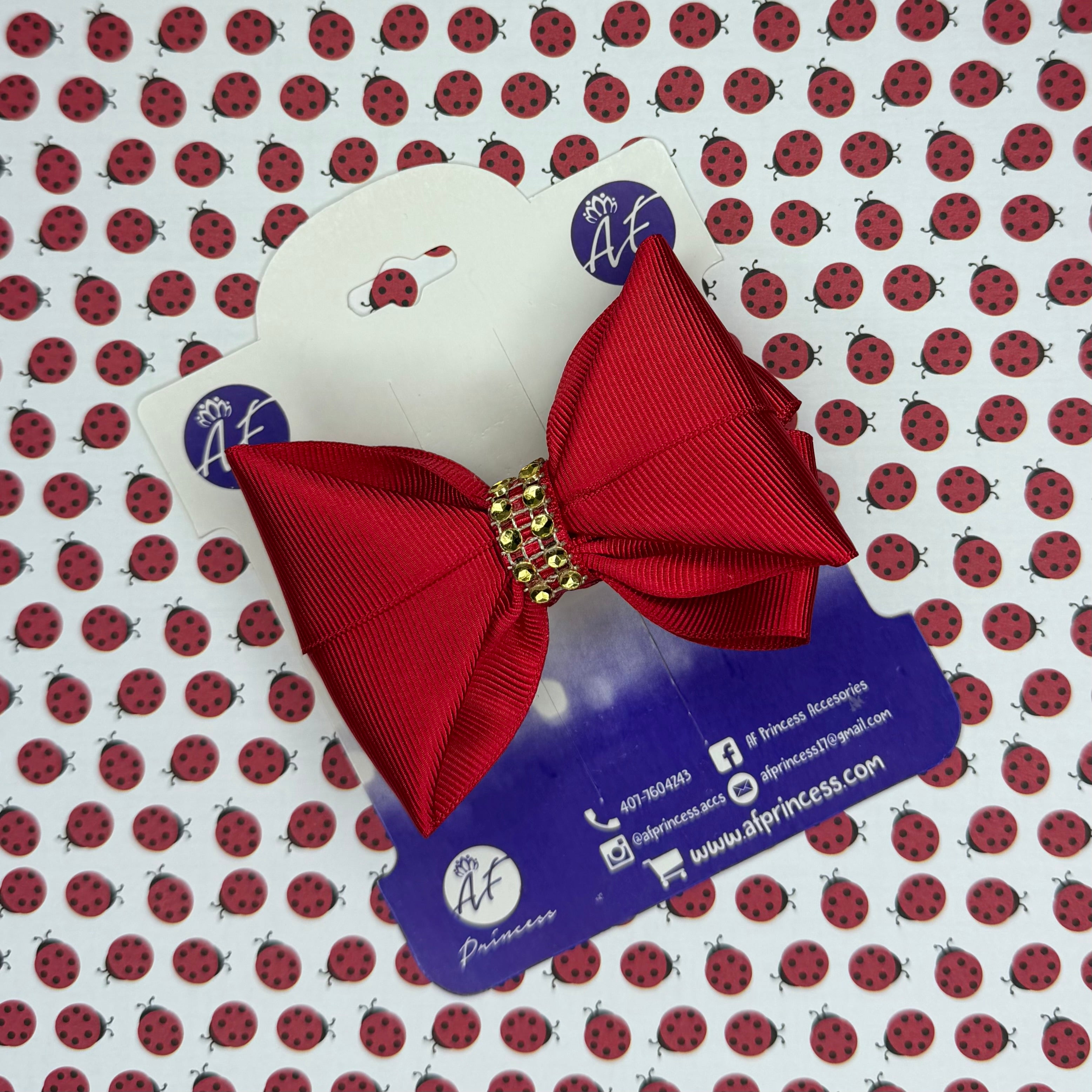 Handmade Deluxe Girls Hair Bow with Gold Rhinestone Center | Boutique Hair Clip