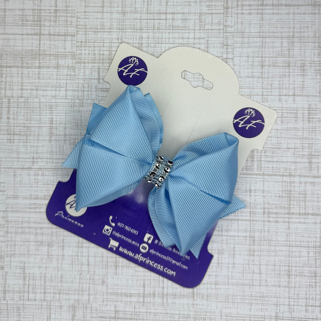Handmade Deluxe Hair Bow with Silver Rhinestone Center – Boutique Girls Hair Clip