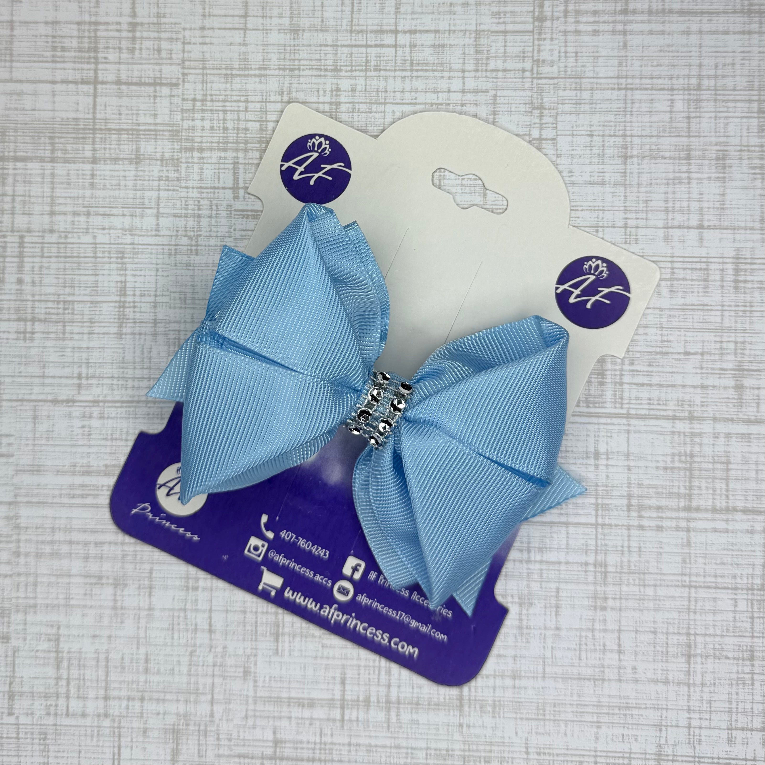 Handmade Deluxe Hair Bow with Silver Rhinestone Center – Boutique Girls Hair Clip