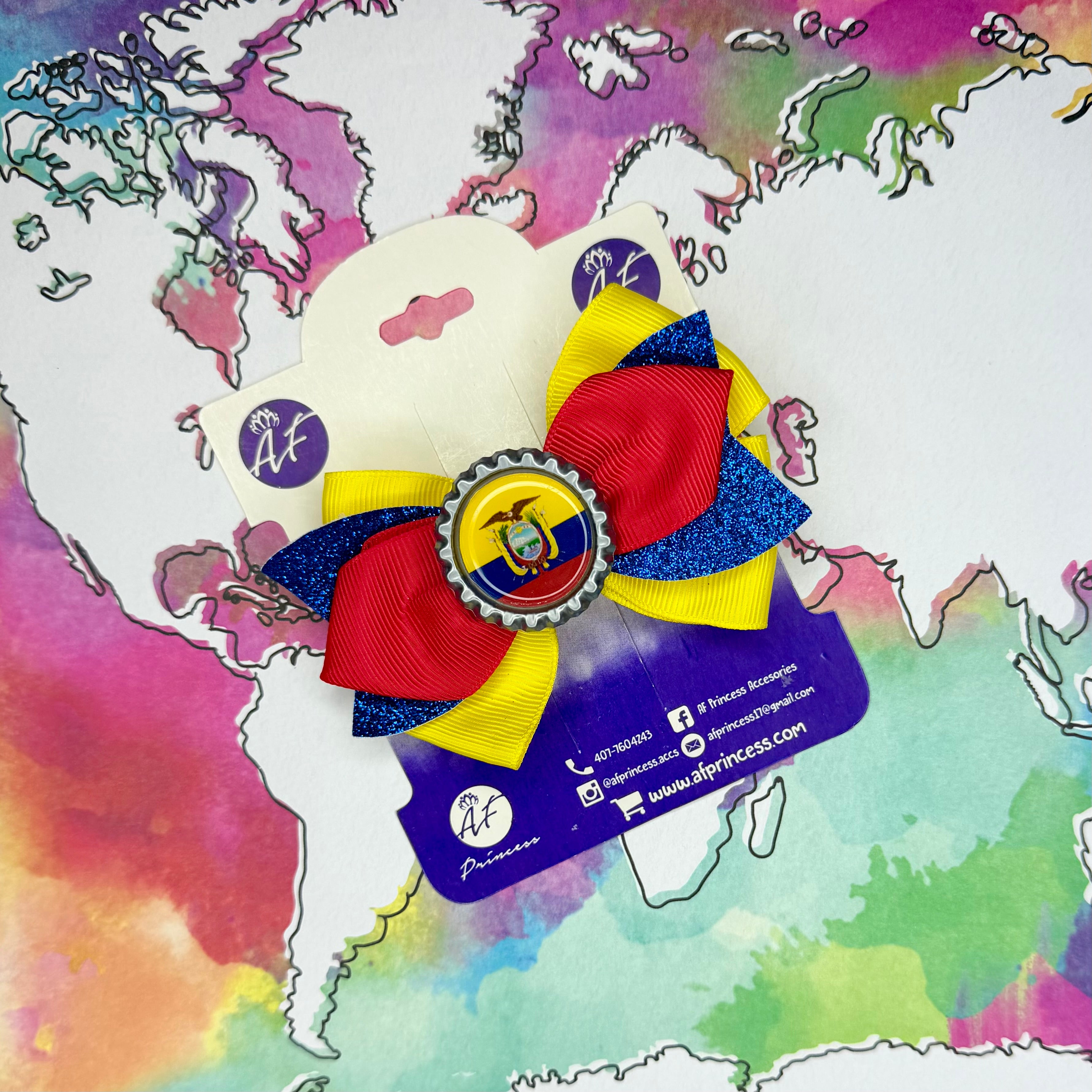 Handmade Ecuador Hair Bow for Girls – Ecuadorian Flag Boutique Bow Clip