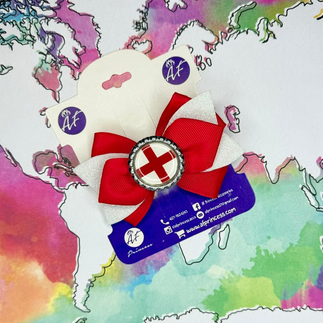 Handmade England Hair Bow for Girls – England Flag Boutique Bow Clip