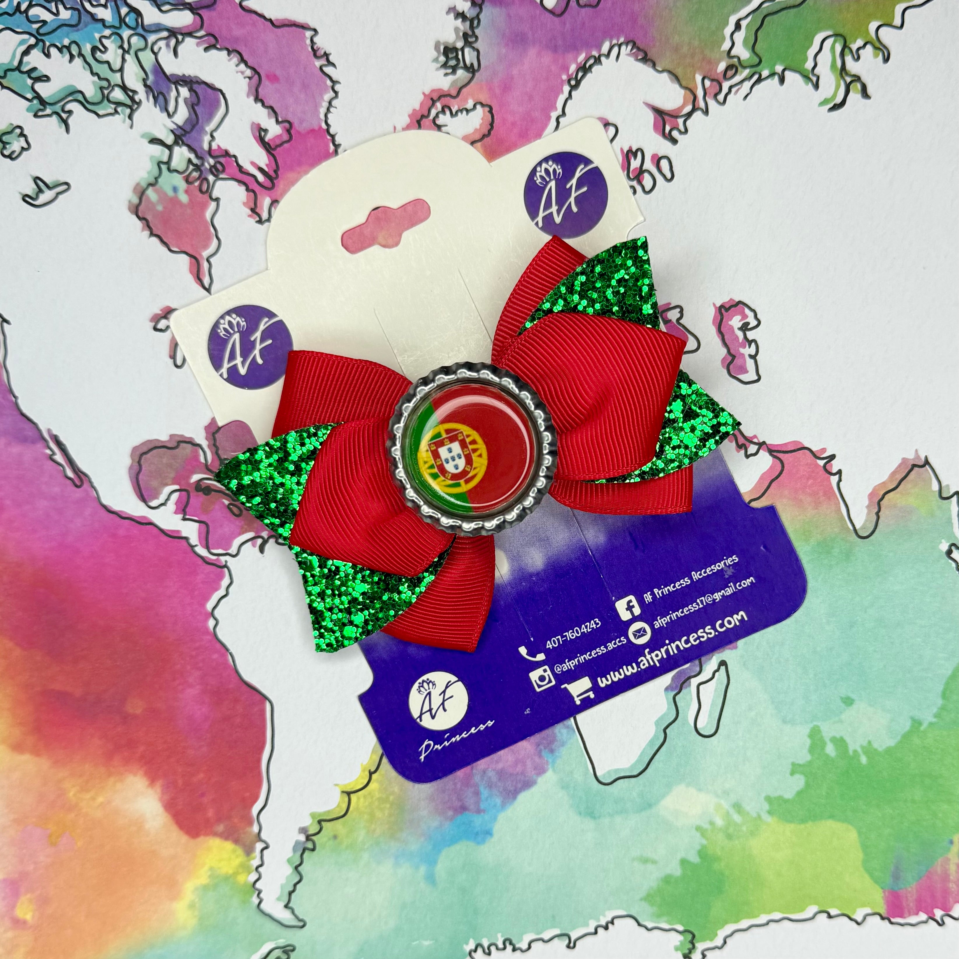 Handmade Portugal Hair Bow for Girls – Portuguese Flag Boutique Bow Clip