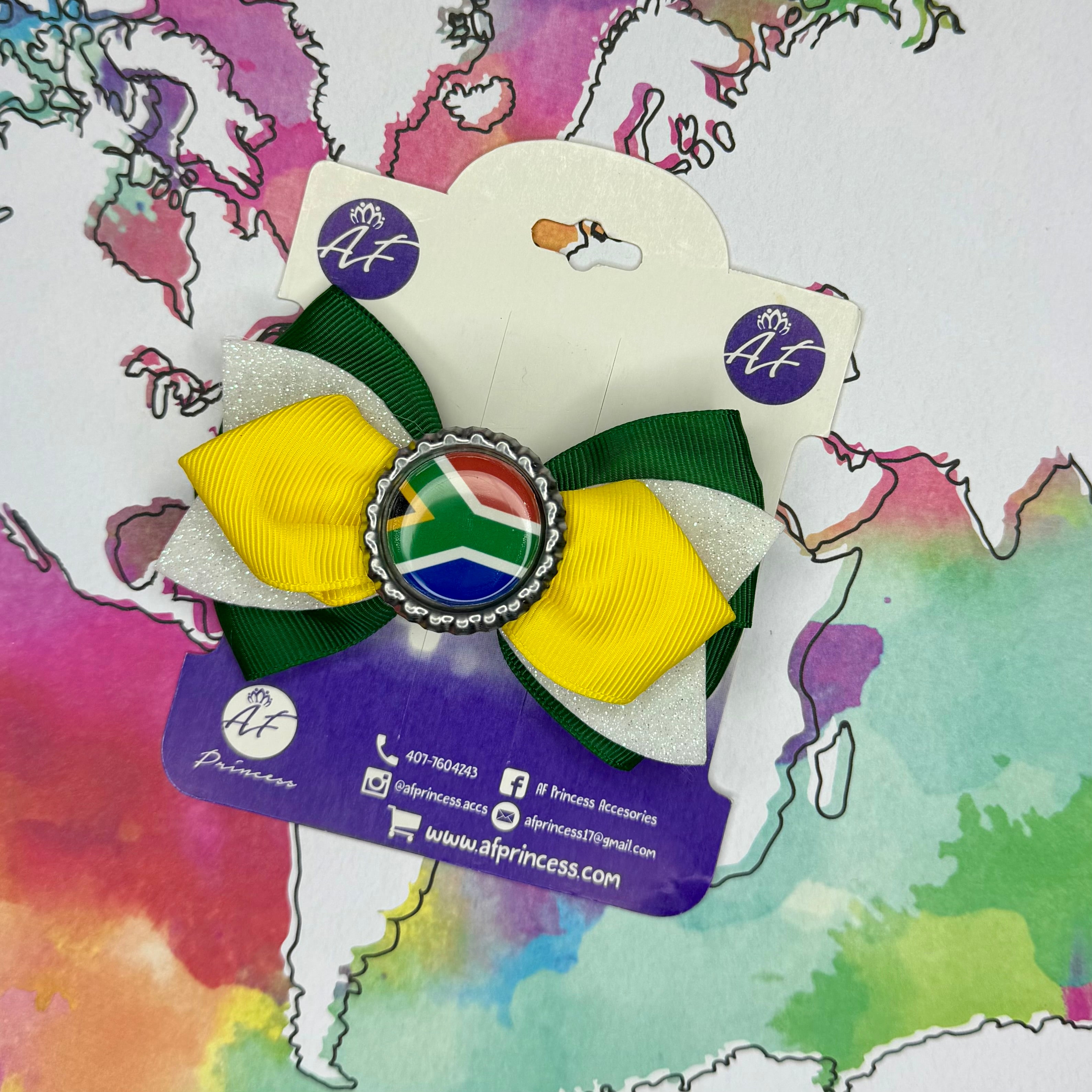 Handmade South Africa Hair Bow for Girls – South African Flag Boutique Bow Clip