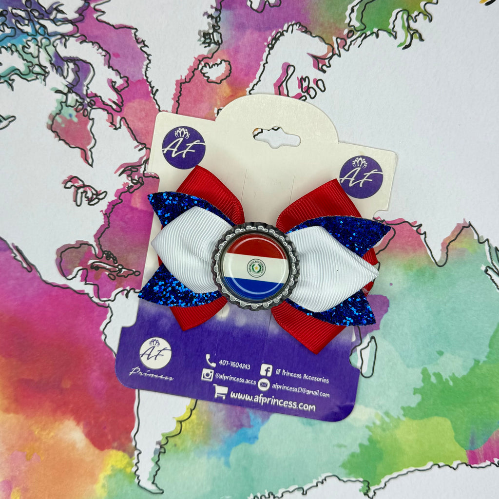 Handmade Paraguay Hair Bow for Girls – Paraguayan Flag Boutique Bow Clip