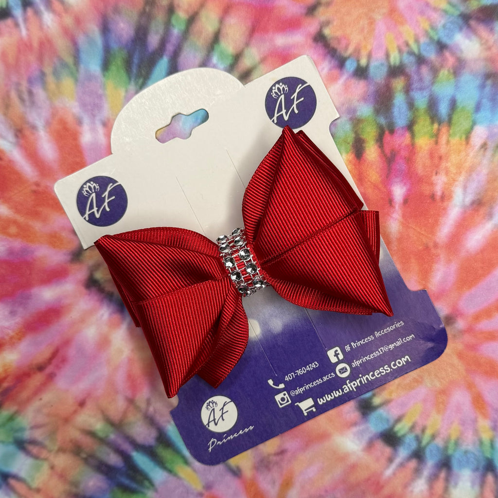 Handmade Deluxe Hair Bow with Silver Rhinestone Center – Boutique Girls Hair Clip
